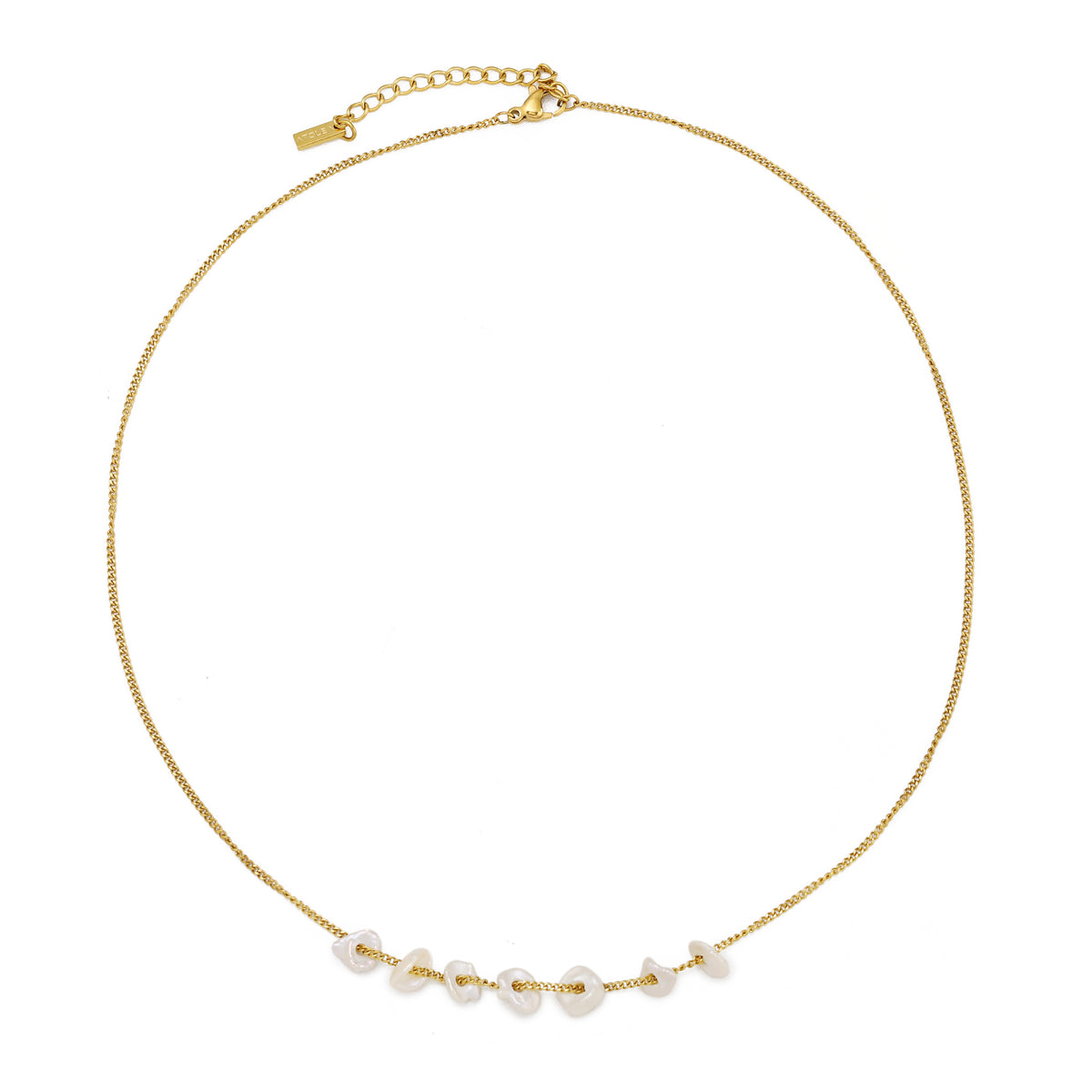 Isle necklace in gold with small freshwater pearls on a dainty chain