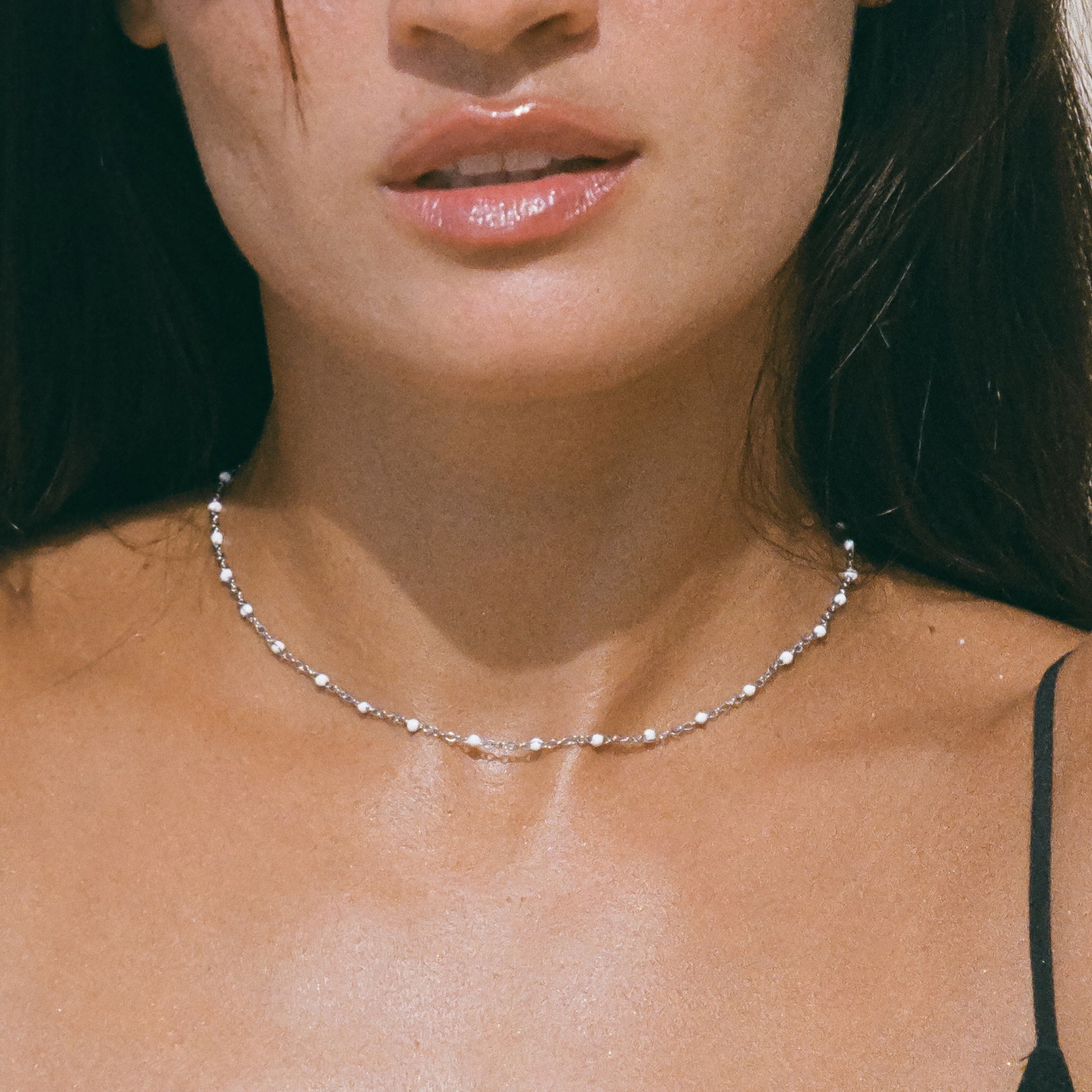 Silver White Bead Choker